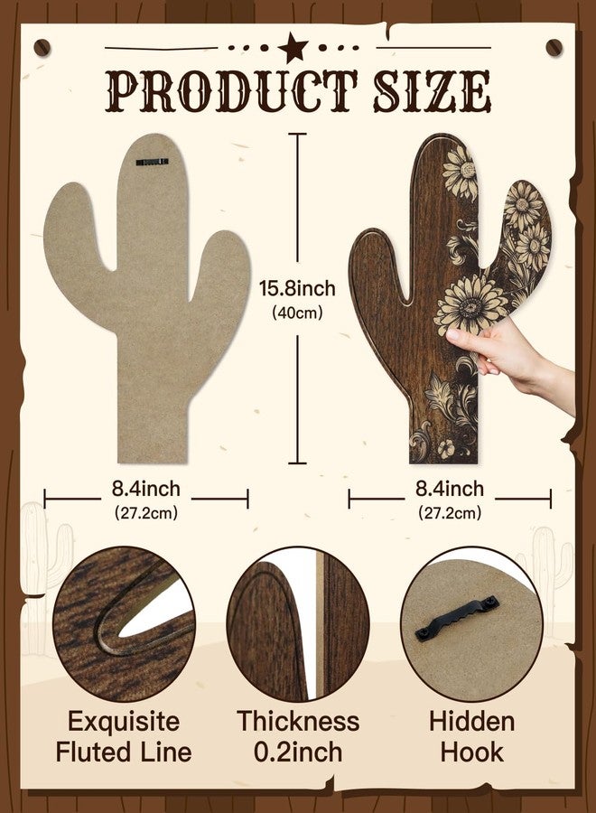 Putuo Decor 2 Pieces Aztec Cactus Decor, Farmhouse Wall Decor, Rustic Flower Patterns Wood Home Decor for Living room, Bedroom, Bathroom, Western Decor - Image 2